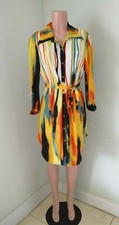 GIBIU Multi-Color Button Down Shirt Dress w Belt