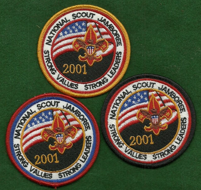 BOY SCOUT THREE 2001 JAMBOREE ISSUE POCKET PATCHES FREE SHIPPING XX
