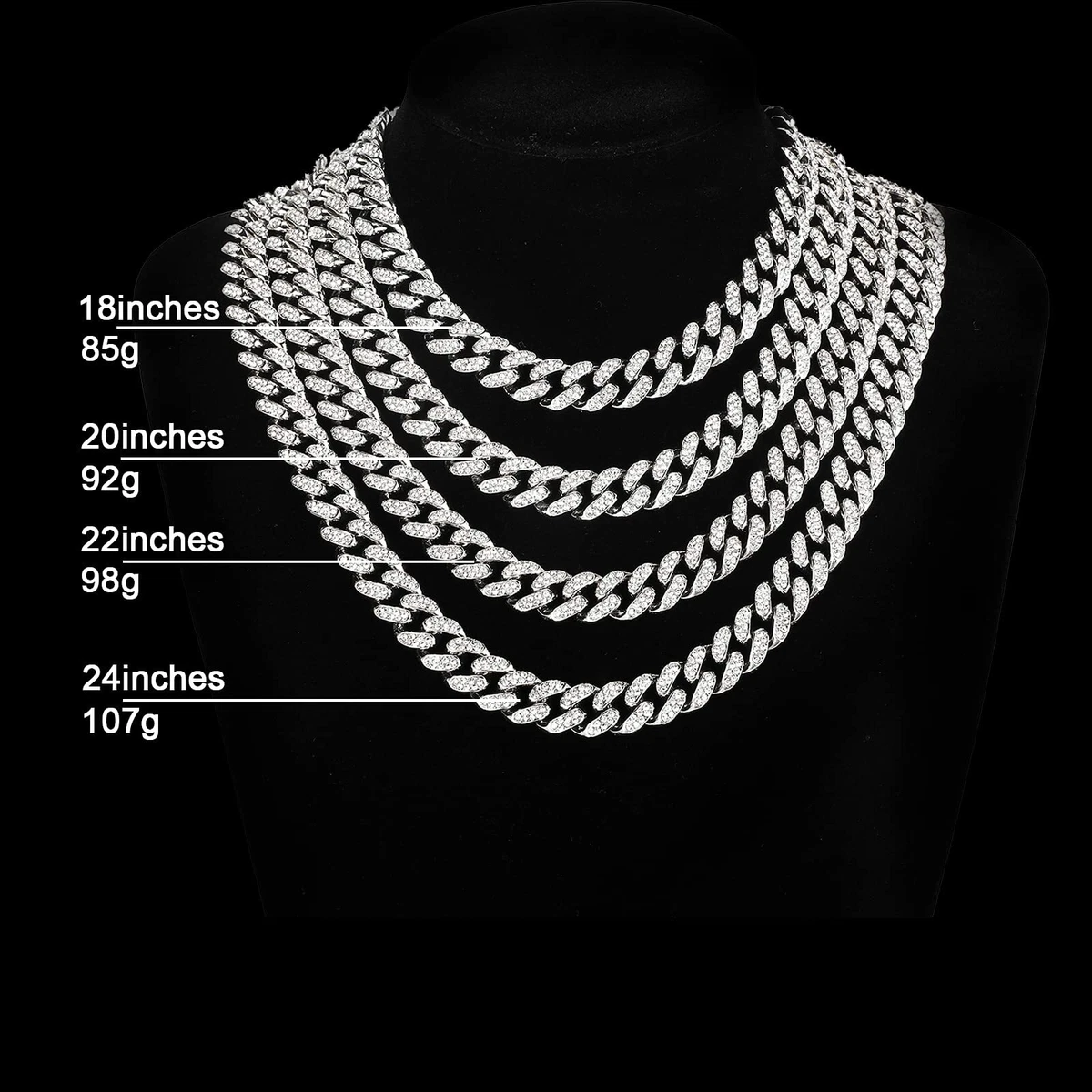 Cubic Zirconia Hip Hop Cuban Link Necklace Chain Mens 18