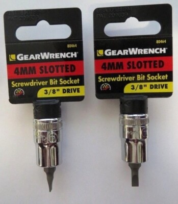 Gearwrench 80464 4mm Slotted Screwdriver Bit Socket 3/8'' Drive 2PKS