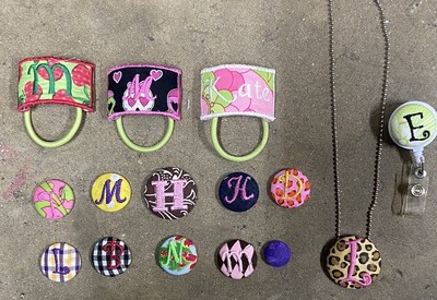 Lot Of 15 Buttons ID Holder Hair Ties Necklace Handmade Embroidered DELMNH