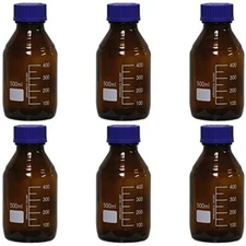 Karter Scientific 500ml Amber, Glass Round Media Storage Bottle (Pack of 6)