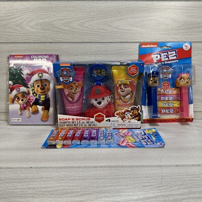 PAW PATROL Gift Set Bundle Coloring Pad Shampoo Body Wash Pez Dispenser