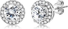 18K Gold Plated Stud Earrings with 925 Sterling Silver and Cubic Zirconia, Round