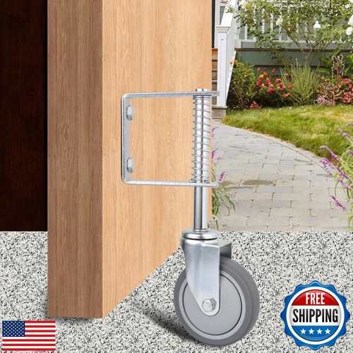 Heavy Duty Spring Loaded Gate Caster for Wooden Fence - 4 Inch Rubber Wheel, - Picture 3 of 5