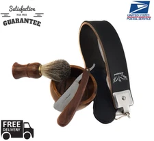  VINTAGE 5 PCS CUT THROAT WOOD STRAIGHT RAZOR MEN'S SHAVING GIFT SET/KIT