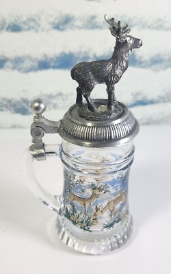 Made In Germany Domex Painted 5'' Mini Glass Stein with Pewter Deer Lid