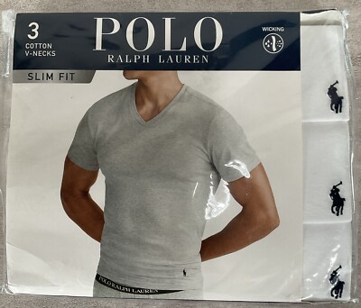 Polo Ralph Lauren Slim Fit Cotton V Neck T Shirts XS White 3 Pack 