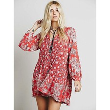 Free People Urban Outfitter Lucky Loosey Shapeless Floral Blood Orange Dress S