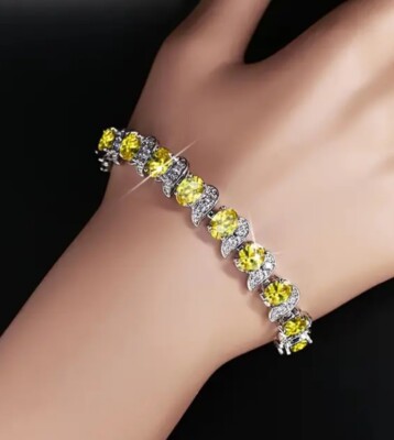 Canary Yellow Tennis Bracelet - Extender Clasp Included, Synthetic Zircon