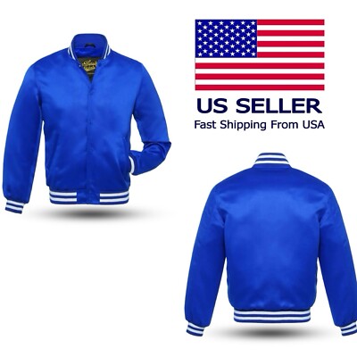 Baseball Letterman College Varsity Style White Satin Bomber Handmade Jacket USA