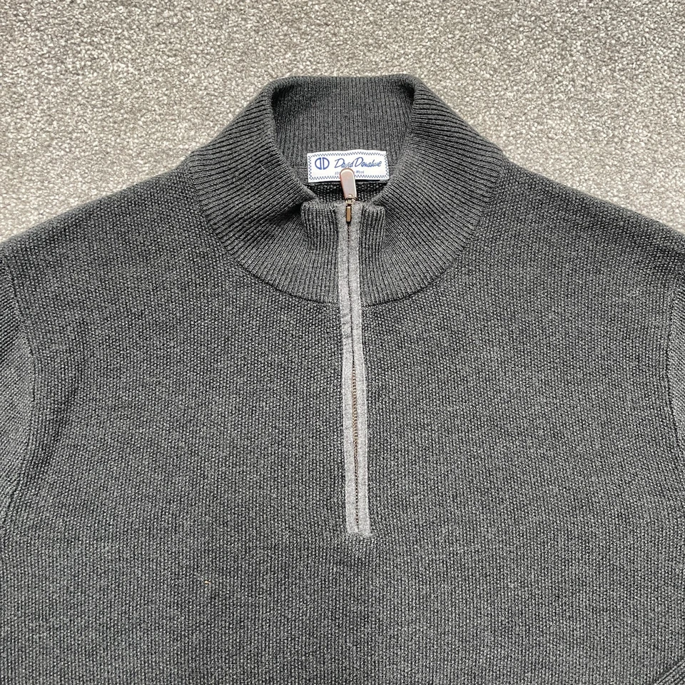 David Donahue Sweater Adult Large Gray Merino Wool 1/4 Zip Pullover Sweatshirt - Image 2 of 4