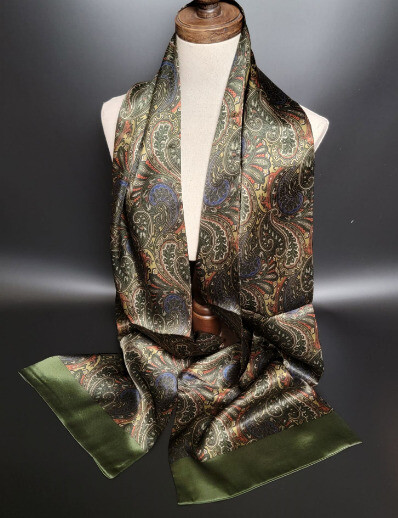 100% Silk Satin Scarf men women neckerchief Wrap Paisley green red