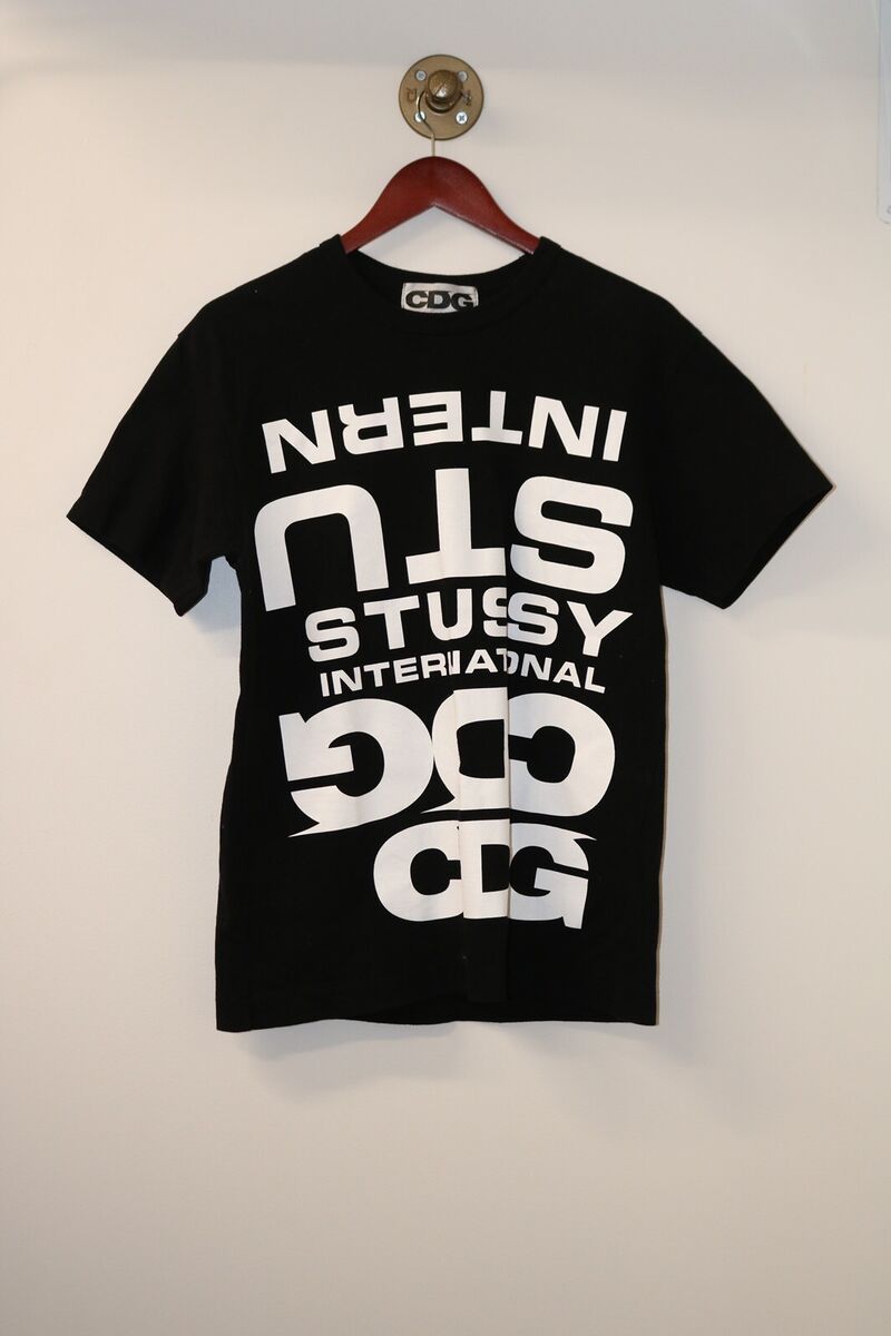 Comme des Garcons Stussy CDG Black Mirror Logo Print T-Shirt Comme des Garcons Stussy CDG Black Mirror Logo Print T-Shirt