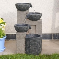 Image of Solar & Mains Power Cascading Bowls LED Lit Timer IP44 Outdoor Water Feature