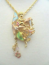 NEW KIRKS FOLLY VINTAGE MOON FLOWER FAIRY NECKLACE/PIN
