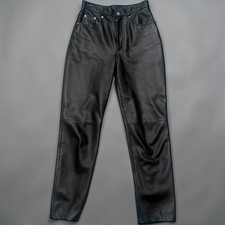 VTG Black Genuine Leather Pants High Waisted Straight Leg Buttery Soft Sz 8/27