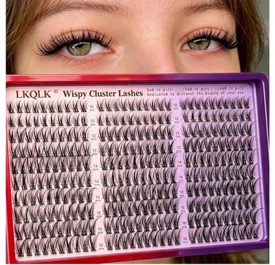 LKQLK Wispy Cluster Eyelashes Tray Mixed Length Black 10 12 14 15 16mm