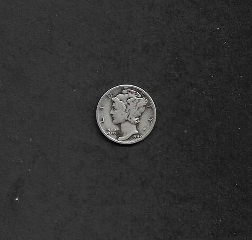 1942 Liberty Silver Dime, No Mint Mark, Good/Very Good Condition, All Legible