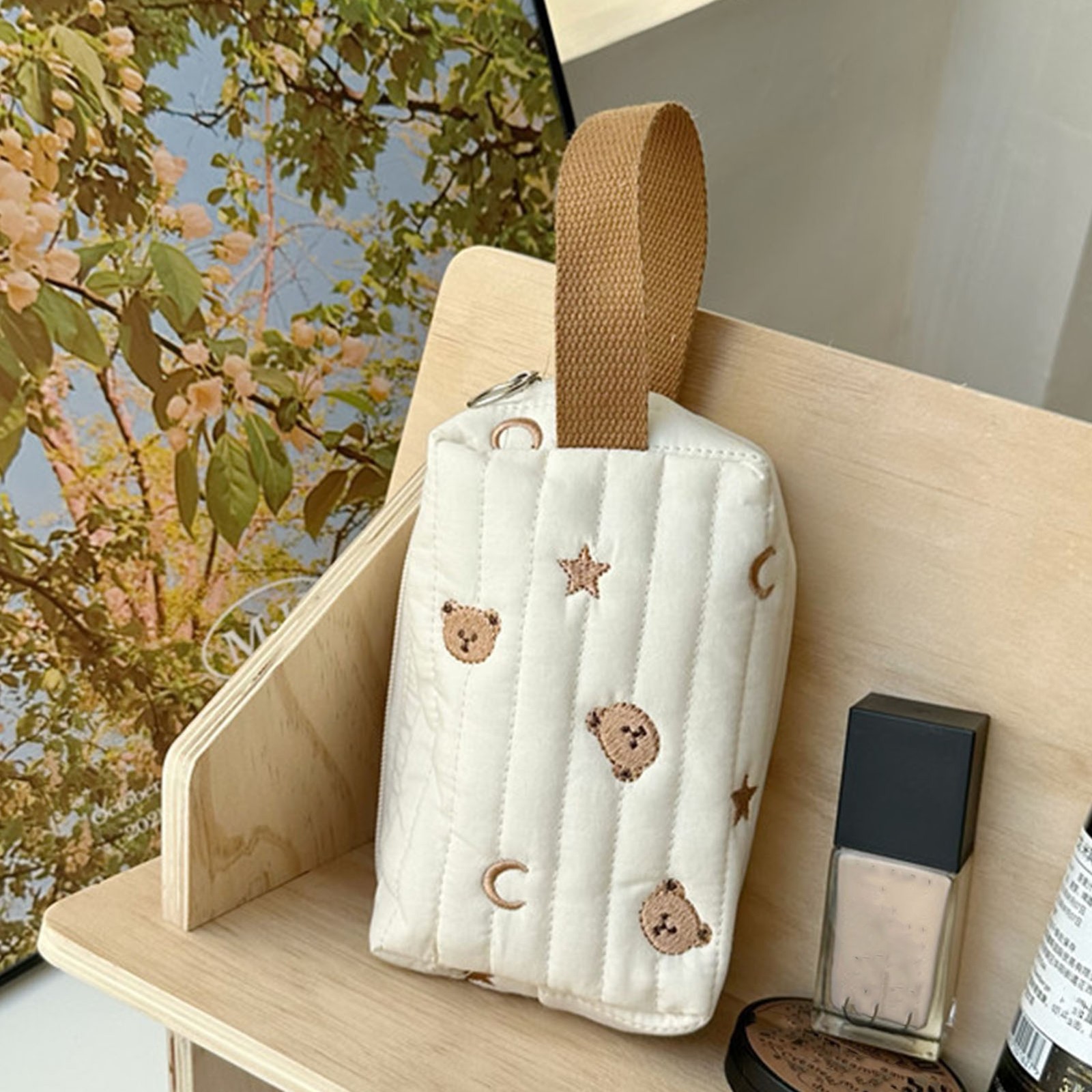 Cute Bear Cosmetic Bag Large Capacity Travel Organizer For Women Cotton Use