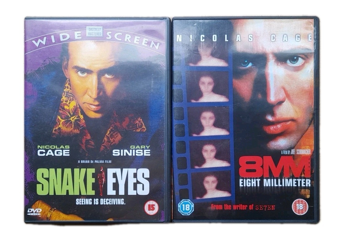 Snake Eyes / 8MM DVD Nicolas Cage Crime Drama Thriller Movies - 2 Film Set