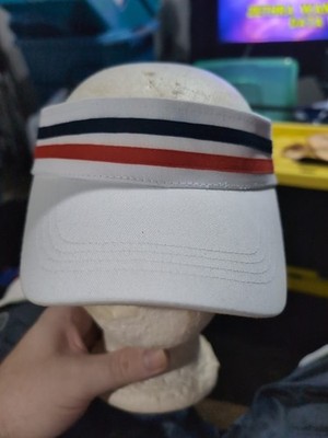 Vintage Hat Cap Hook And Loop Red White Blue Visor Tennis Golf