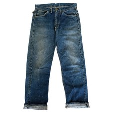 Vintage 1960s Lee Rider Half Selvedge Distressed Dark Denim Jeans 60s USA Sz 32