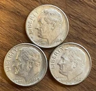 3 Roosevelt Silver Dimes 90% Constitutional Silver Lot Denver Mint 1964-P 1964-D