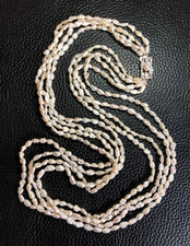 Vintage Art Deco Cultured Pearl Multi Strand Necklace 70% Silver Clasp 22" 6000