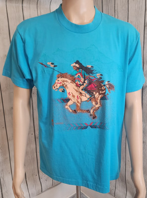 VTG 1991 Belinda Worley Tee XL Screen Stars Native Wolf Horse Two Guns Grafix
