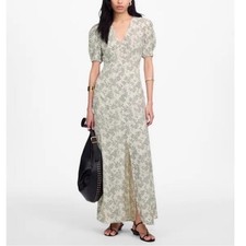 NWT Madewell Puff Sleeve V-Neck Midi Dress in Floral Size 8 Black White