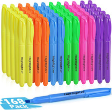 168 Pack Highlighters in 6 Assorted Colors, Chisel Tip Dry-Quickly Highlighters