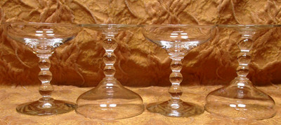 4 Imperial CANDLEWICK champagne/low sherbet clear glass 4''h 3 ball/bead stem