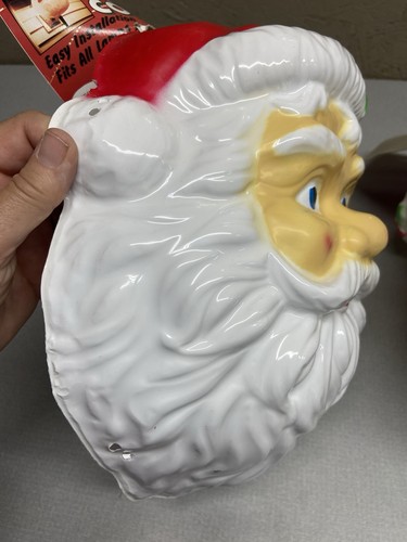 2 Vintage Santa Claus Head Porch Light Soft Molded Covers New Old Stock - Picture 10 of 16