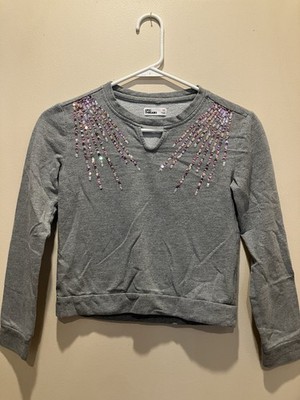 Epic Threads Girls Gray Pullover Sweatshirt Crewneck Long Sleeve Sequin M
