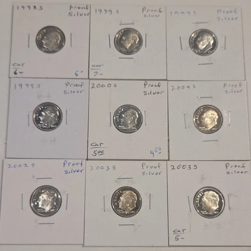 [Lot of 9] 1998-2003 S Proof 90% Silver Roosevelt Dime Uncirculated 10C