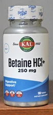 KAL Betaine HCl+ 250 mg 100 Tablets HCL Plus 250mg Digestive Support