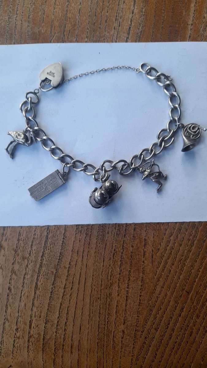 Charm Bracelet Vintage En Argent 925 - Motif CELLO - Poids 2.5g, Fait En France