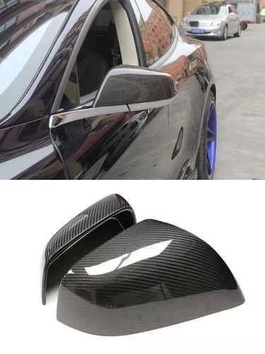 Matte Dry Carbon Fiber Side Mirror Cover Caps Add On For Tesla Model S 2021 2022