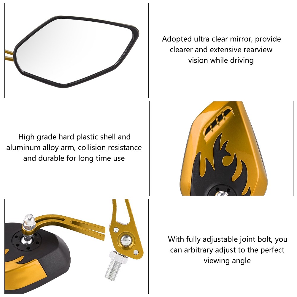 (Yellow)1 Pair Of 8mm 10mm Universal Motorcycle Rear View Mirror Aluminum Alloy