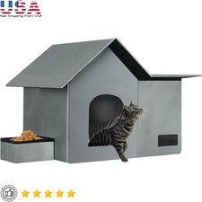 Weatherproof Outdoor Cat House Cozy Shelter W/ Removable Bowl Durable Design New