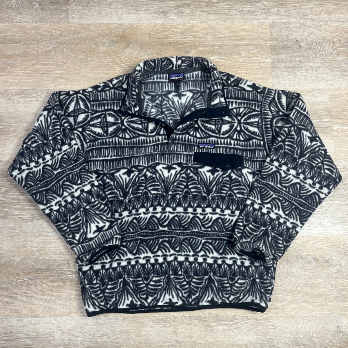 Patagonia Synchilla Snap-T Fleece Pullover Mens Large Black White