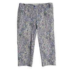 Talbots Factory The Perfect Crop Pants Womens 8 Blue Purple Paisley Preppy