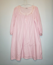 VTG Lorraine Womens L Nightgown Pink Floral Bow Grannycore Pull On 3/4 Sleeve