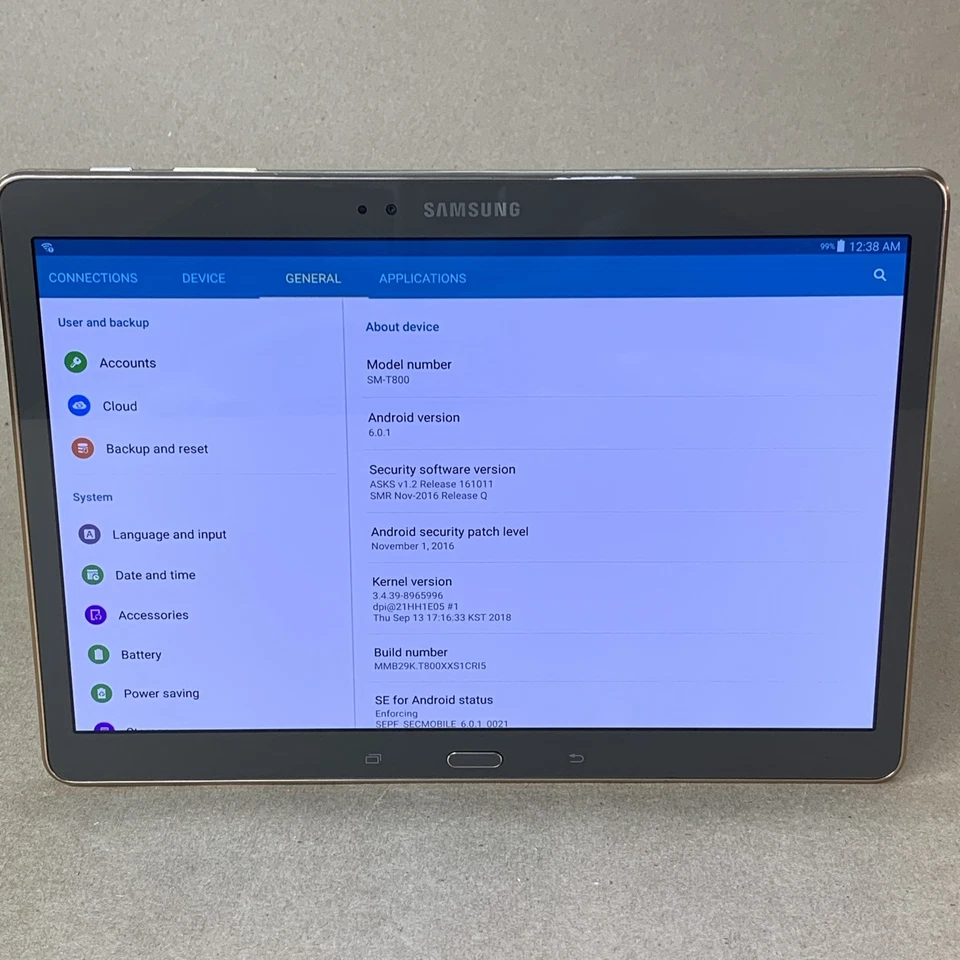 Tablet Samsung Galaxy Tab S SM-T800 10.5" 16GB WiFi Titanio Bronce Probada Funciona Foto 2 de 4