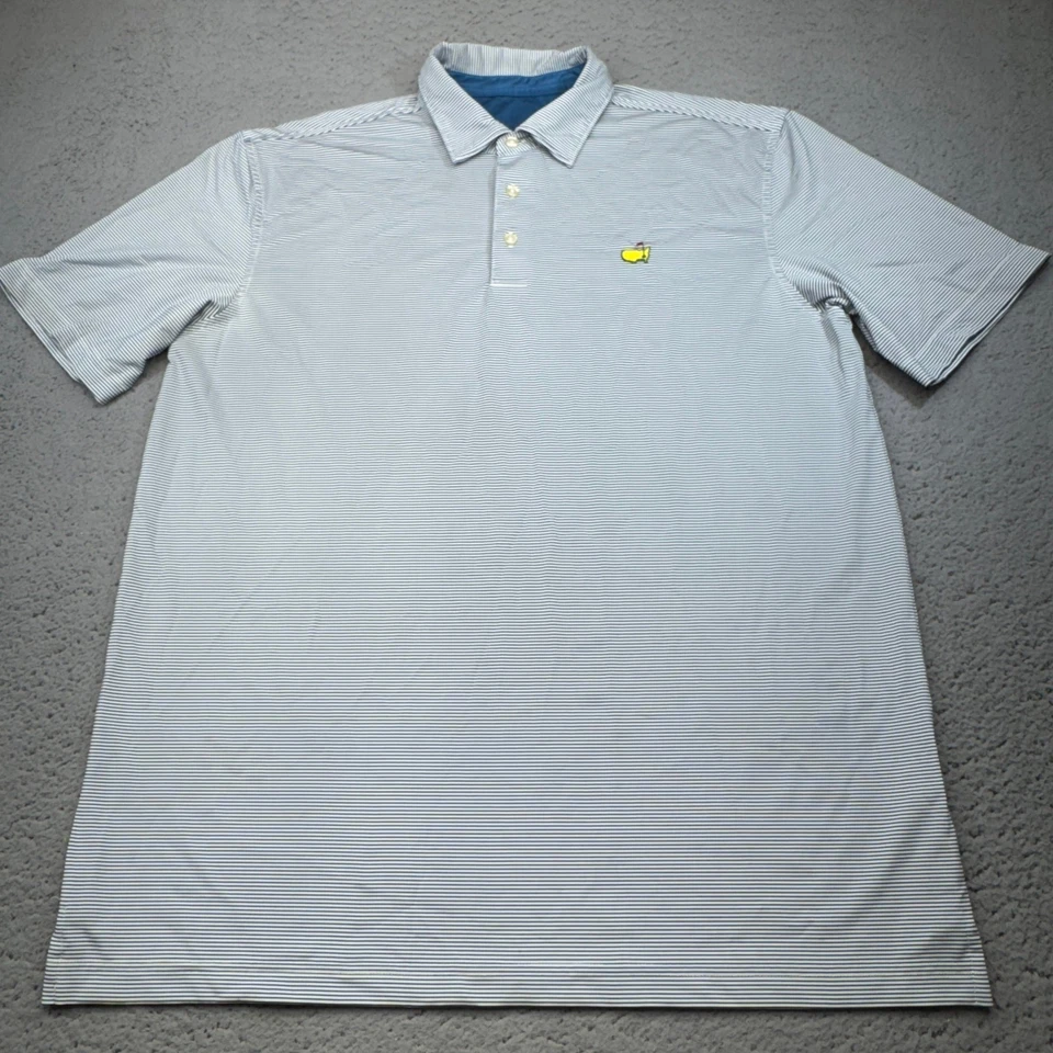 Camisa polo de golf Masters Tournament para hombre grande azul blanco a rayas tecnología de rendimiento Foto 2 de 4