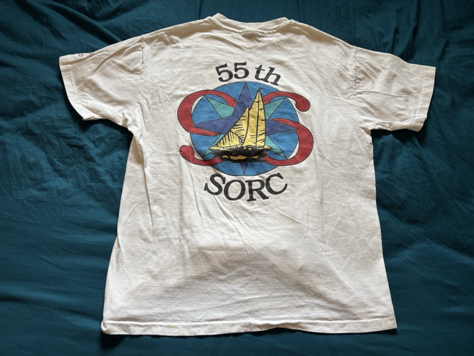 Vintage Sailing Shirt Mens Large White Sail Boat Racing SORC Tournament 90s 1996
