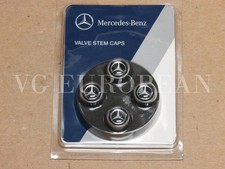 Mercedes-Benz Genuine Tire Valve Stem Cap Set, Silver Star on Black Caps OEM OE