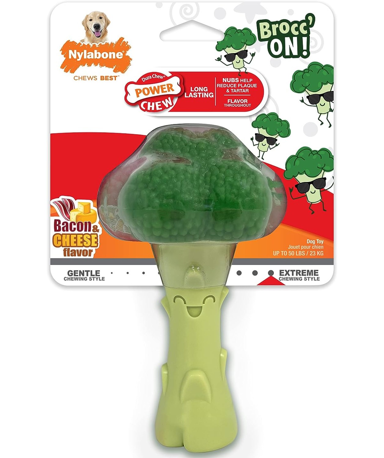 Power Chew Broccoli Dog Toy, Bacon & Cheese, Large/Giant, Up