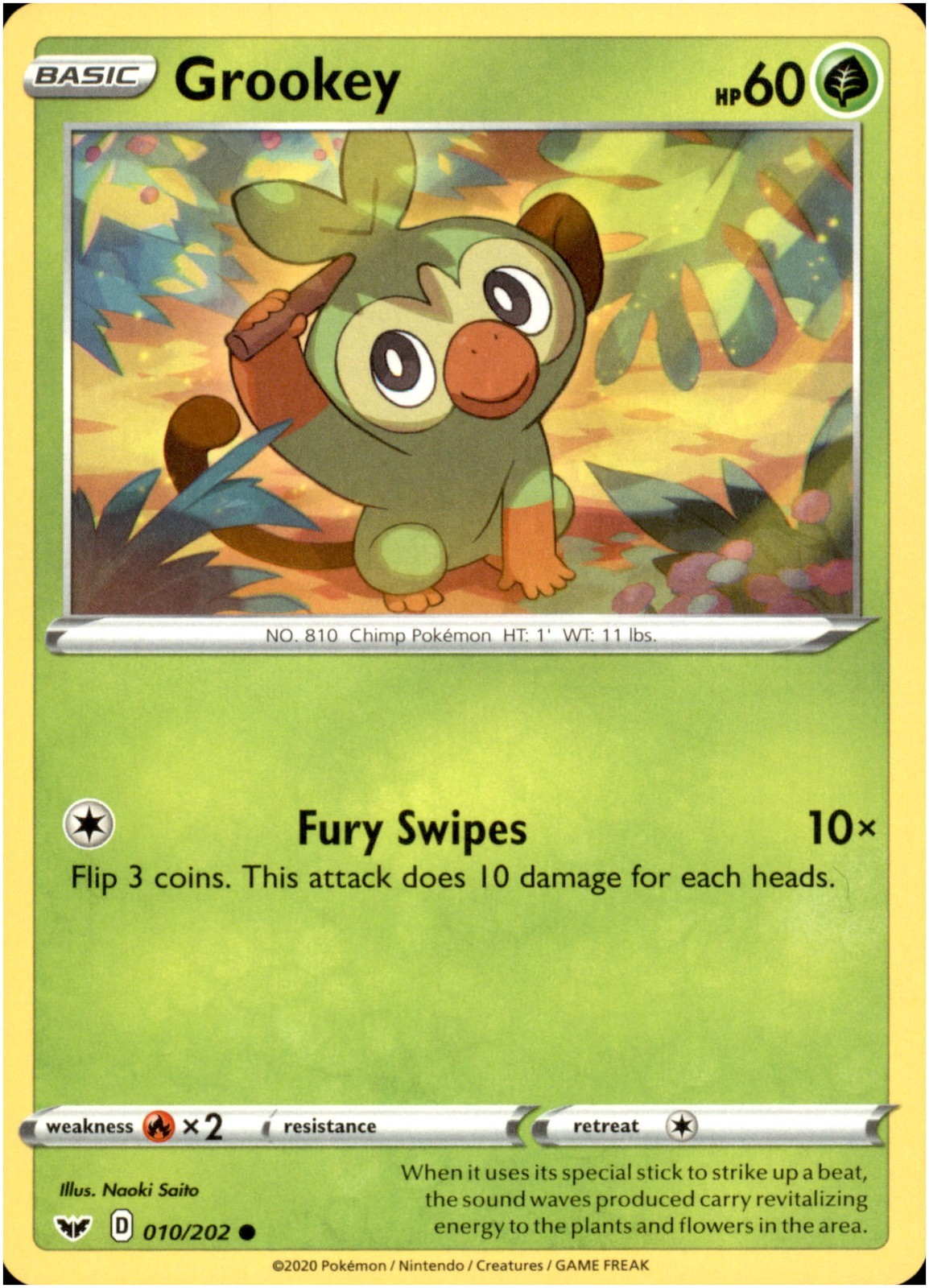 Grookey 010/202 Common - Pokemon SWSH01: Sword & Shield Base Set LP-NM